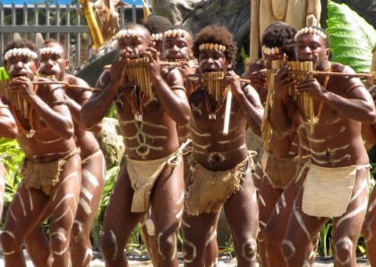 A pan-pipe group performing at the recent Pacific Arts Festival in Honiara, Solomon Islands. Photo credit: www.sv-carina.org