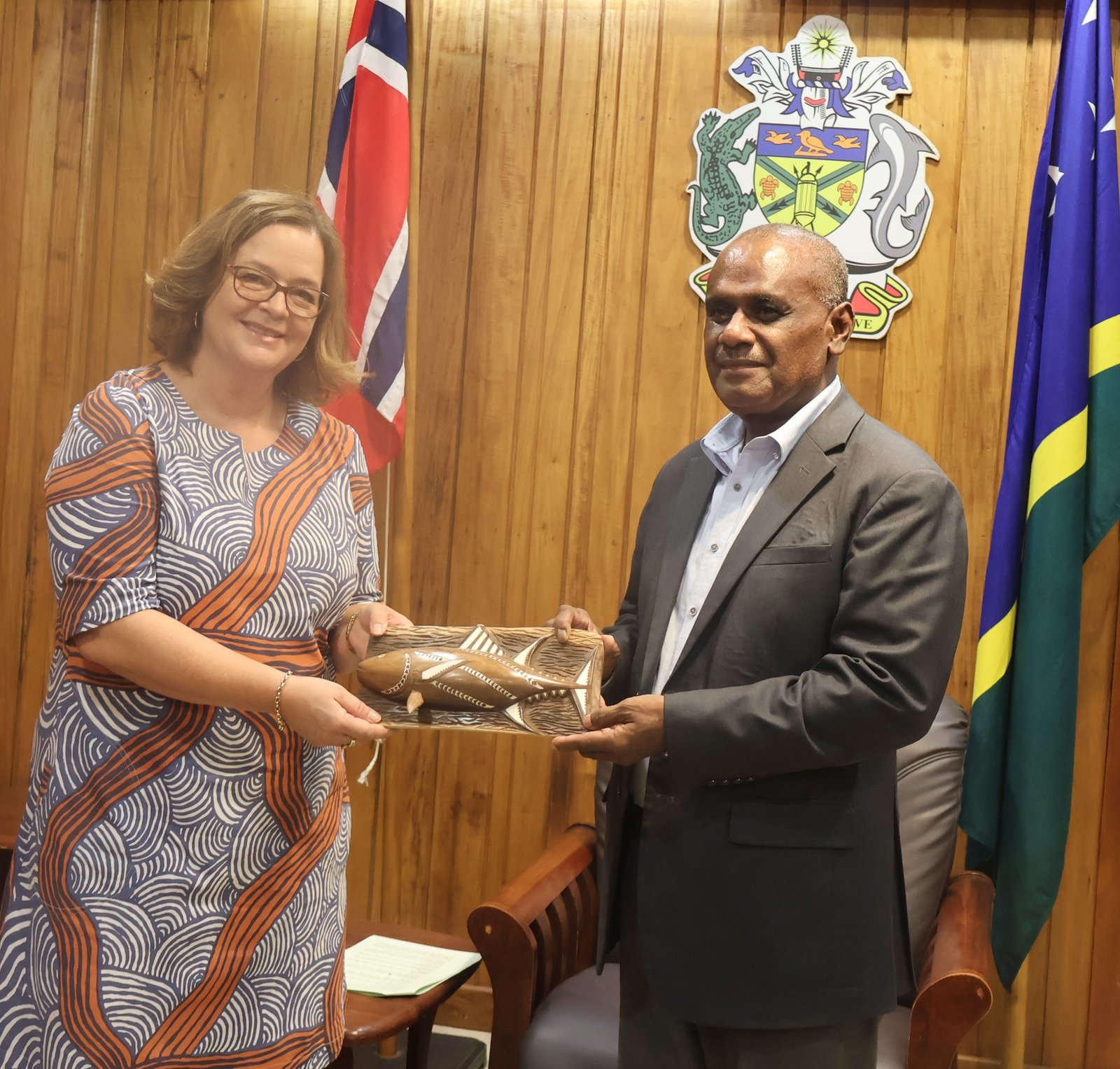 Prime Minister Manele welcomes the Ambassador of the Kingdom of Norway, Her Excellency Anne Grete Riise Prime Minister Manele welcomes the Ambassador of the Kingdom of Norway, Her Excellency Anne Grete Riise